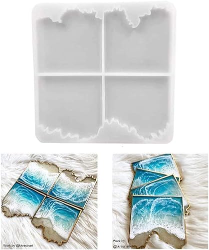 RESINWORLD Moldes de posavasos de resina, moldes de silicona para resina epoxi, molde de geoda para hacer posavasos de ágata, tapetes de taza