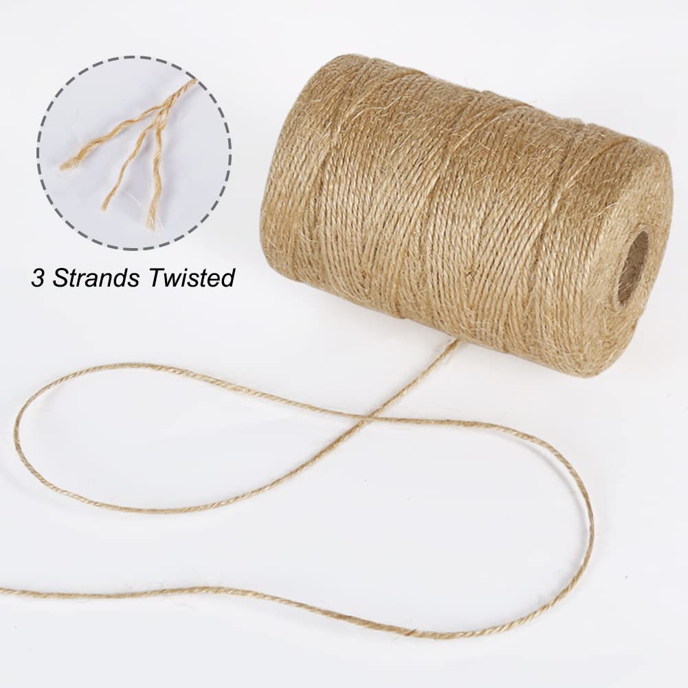 BFASU 2mm 3 Ply 656 Feet Natural Jute Twine String for DIY Crafts Gift Wrapping, Durable Jute Rope Twine for Gardening Heavy Duty Outdoor 2