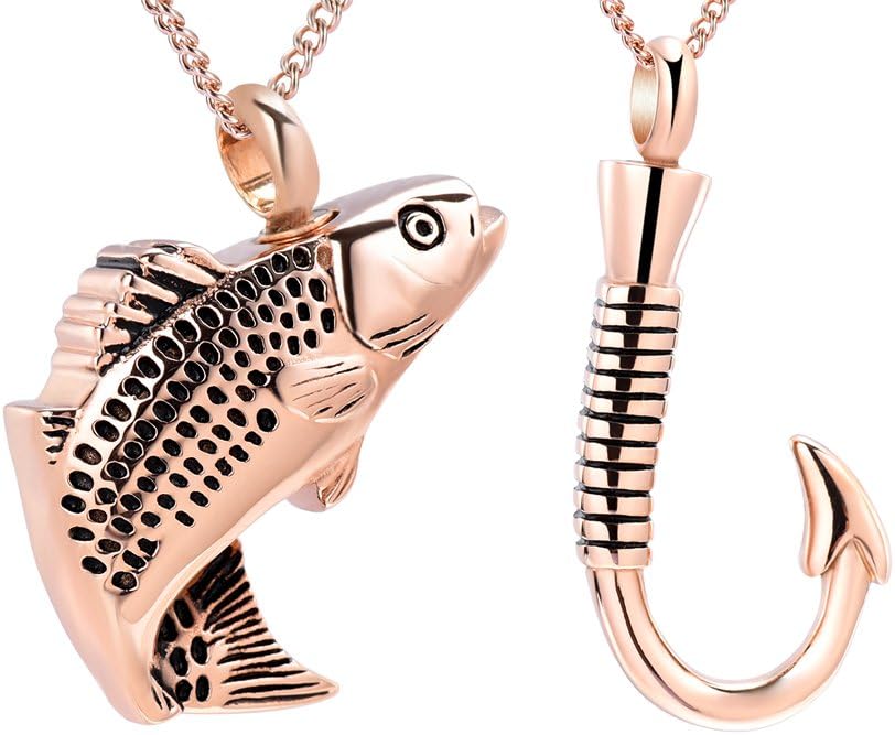 Yinplsmemory Cremation Jewelry Fish Hook Urn Necklace for Ashes Keepsake Memorial Jewelry for Human/Pet Ashes-You're My Fish,I'm Your Hook-I Miss You
