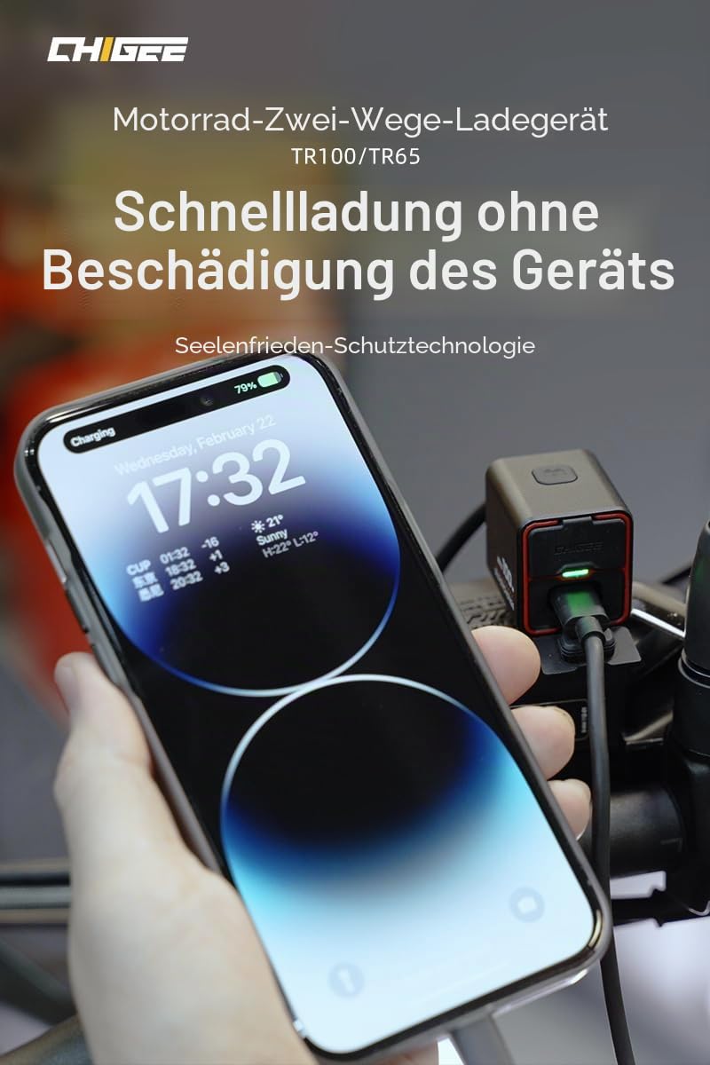 CHIGEE Neueste Generation Motorradbatterieladegerät, 100 W, ultrakompakt und leicht, Notladung, niedrige Standby-Leistung, IP66 wasserdicht, kompatibel mit Blei-Batterien