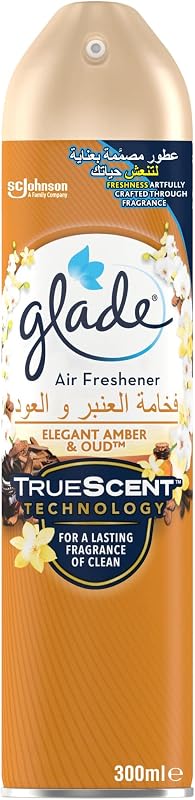 Glade air freshener spray, elegant amber & oud, 300 ml