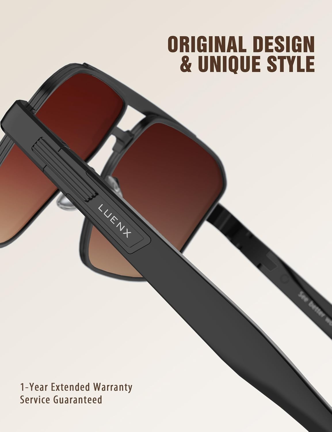 LUENX Aviator Sunglasses for Men Retro Square Polarized Polygon Shades UV 400 Protection - Image 5