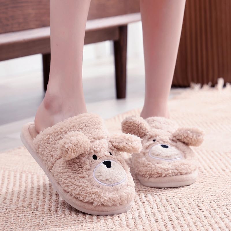 Women Teddy Animal Slippers Cartoon Bear Slippers Cute Plush Indoor Shoes Cozy Anti-Slip PVC Soles4