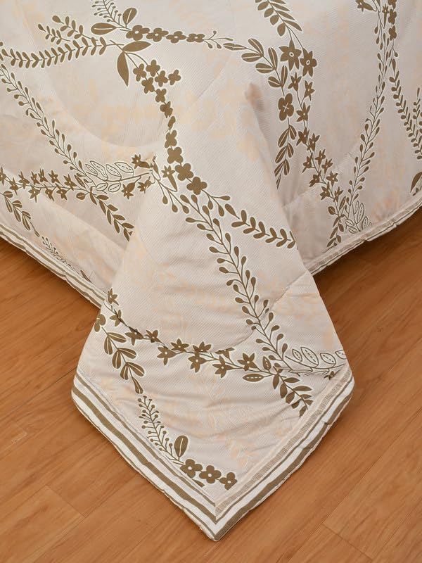 Image of Florida Peach Floral Polycotton Double Bed AC Comforter with 1 Bedsheet & 2 Pillow Covers | Ultra Soft Reversible 4 Pc Bedding Set