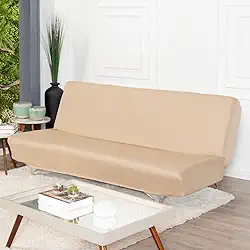 Capa De Sofá 3 Lugares Sem Apoio De Braço Fundas De Futon Elástica Em Malha Gel 1,80m a 2,00m (Avelã)