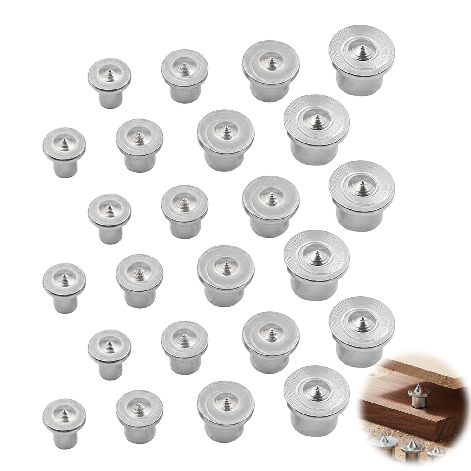 24pcs Dowel Centre Point Woodworking Alignment Tool, 6/8/10/12mm Center Points Pin Dowel Drill Center Points Pin Set for Accurate Drilling Proper Dowel or Tenon Placement