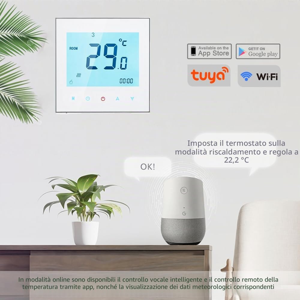 Wi-Fi Thermostat - Serie 1000 Termostato Touchscreen Programmabile per Riscaldamento ad Acqua/Elettricità/Caldaia/2 Tubi/4 Tubi di Raffreddamento Compatibile con Alexa, Google Home e IFTTT