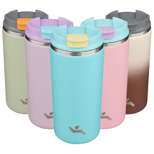 Miniatura 29 de Vaso con tapa, taza de café de viaje de 12 onzas, botella de agua aislada al vacío de doble pared de acero inoxidable con aislamiento térmico, color