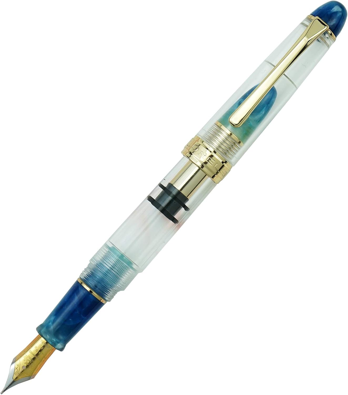 Asvine LORELEI 667 Blue Acrylic Piston Fountain Pen, Iridium Extra Fine Nib Ink Converter Transparent Writing Pen