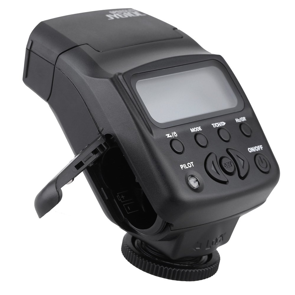 Заден дел view of Viltrox JY-610C Mini Flash Light showing hot shoe and slave sensor