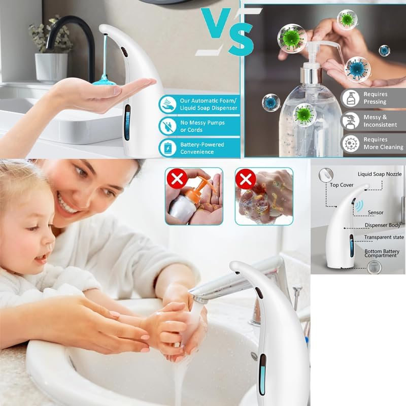 Automatic Liquid Soap Dispenser, 300ml Touchless with Infrared Sensor Soap Dispenser Automatic,for Kitchen, Bathroom, Hotel, Restaurant(No Batteries Included)