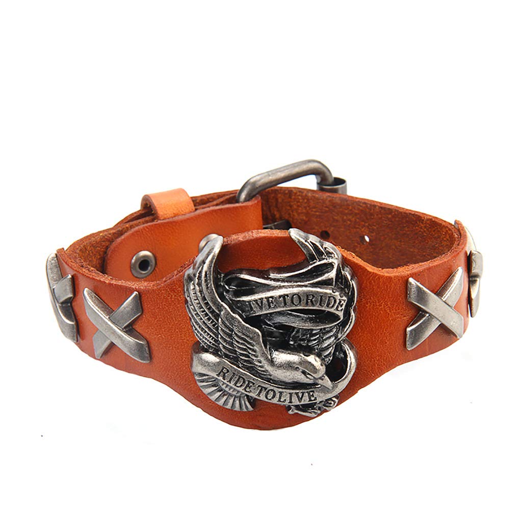 CoostuffRock Jewelry Eagle Live to Ride Men Women Wrap Bracelet Genuine Leather Bracelets