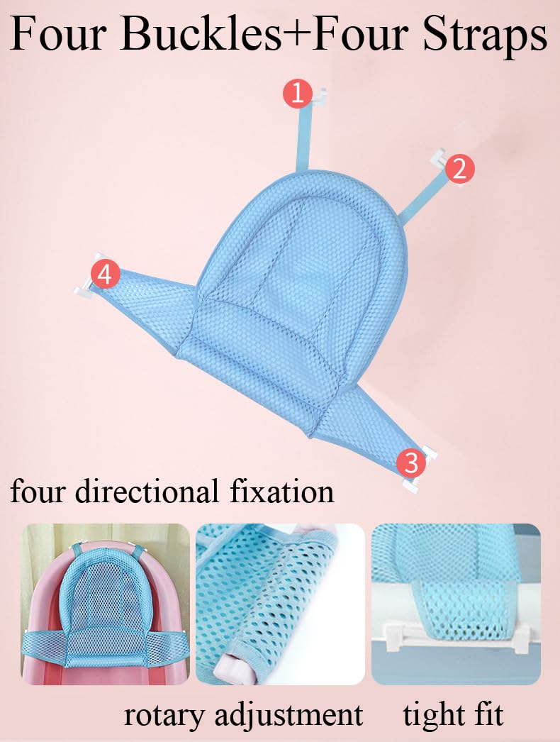 Adjustable Baby Bath Support Mesh Sling Non-Slip Infant Bathtub Shower Net Breathable Newborn Bath Cushion Pad Quick Drying Bathing Sling for Toddler Aged 0-3 (No Bathtub)