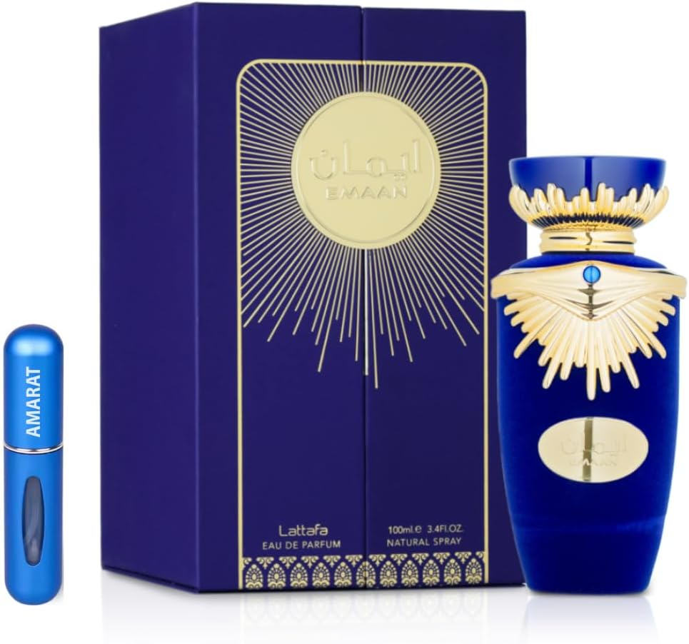 Emaan Eau de Parfum, 100 ml, Arabisch parfum voor dames, langdurig, inclusief navulbare verstuiver, 5 ml, bloemige en oosterse geur met noten van bergamot, tuberoos en vanille (maan)