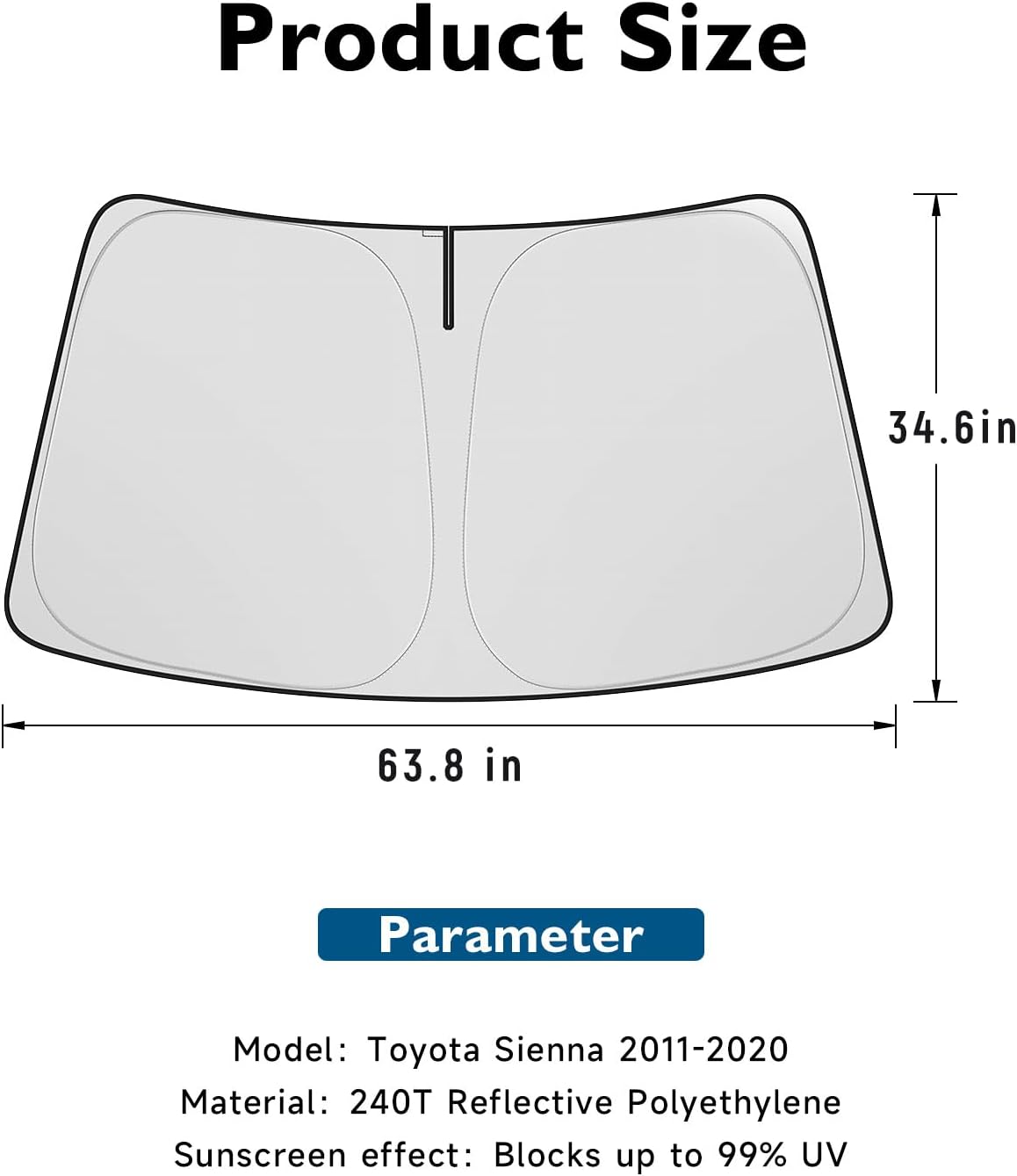 BIBLOZ Car Windshield Sun Shade for Toyota Sienna 2011-2020, L, LE, SE, XLE, Limited Platinum Accessories Foldable Car PET Sunshade Keeps The Cool Inside image 5