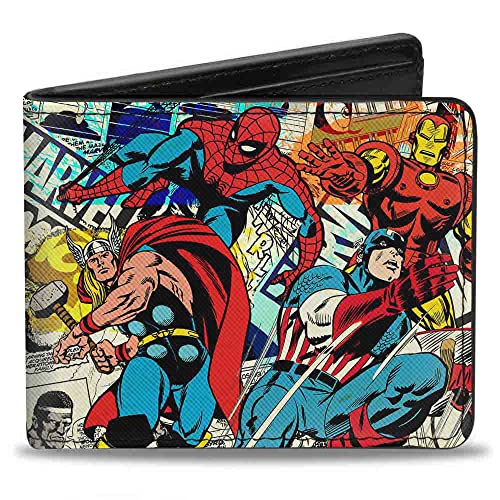 Buckle-Down Men's Marvel Comics Wallet 4-Retro Avenger Action Pose Accessory, -Multi, One Size #TOP21