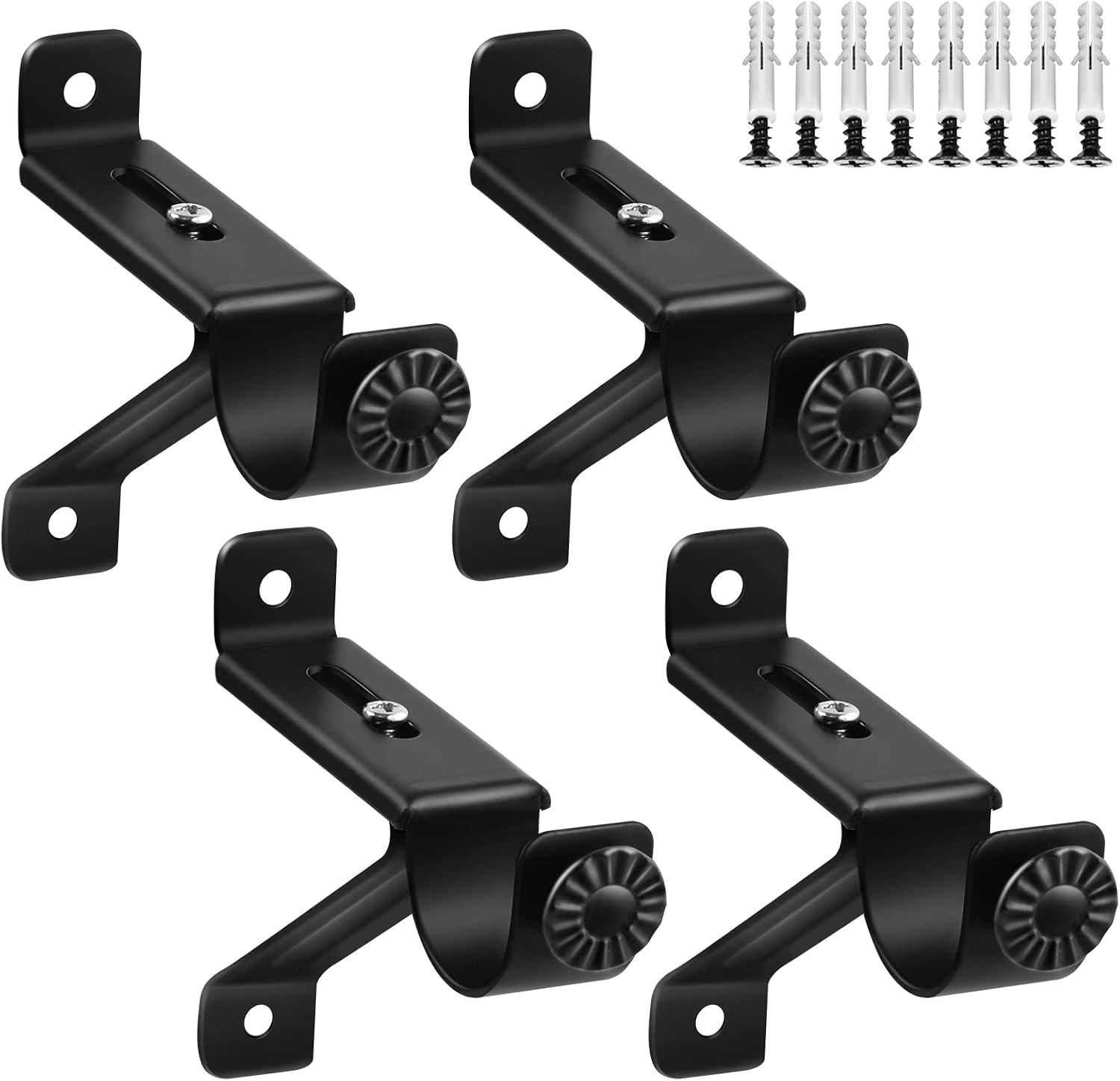 Curtain Rod Bracket, Adjustable Heavy Duty Curtain Rod Holders, Black 4 Pack Curtain Rods Hooks Hangers for Wall Drapery Rod Brackets Support Fit for 1 to 1.1 Inch Drape Pole