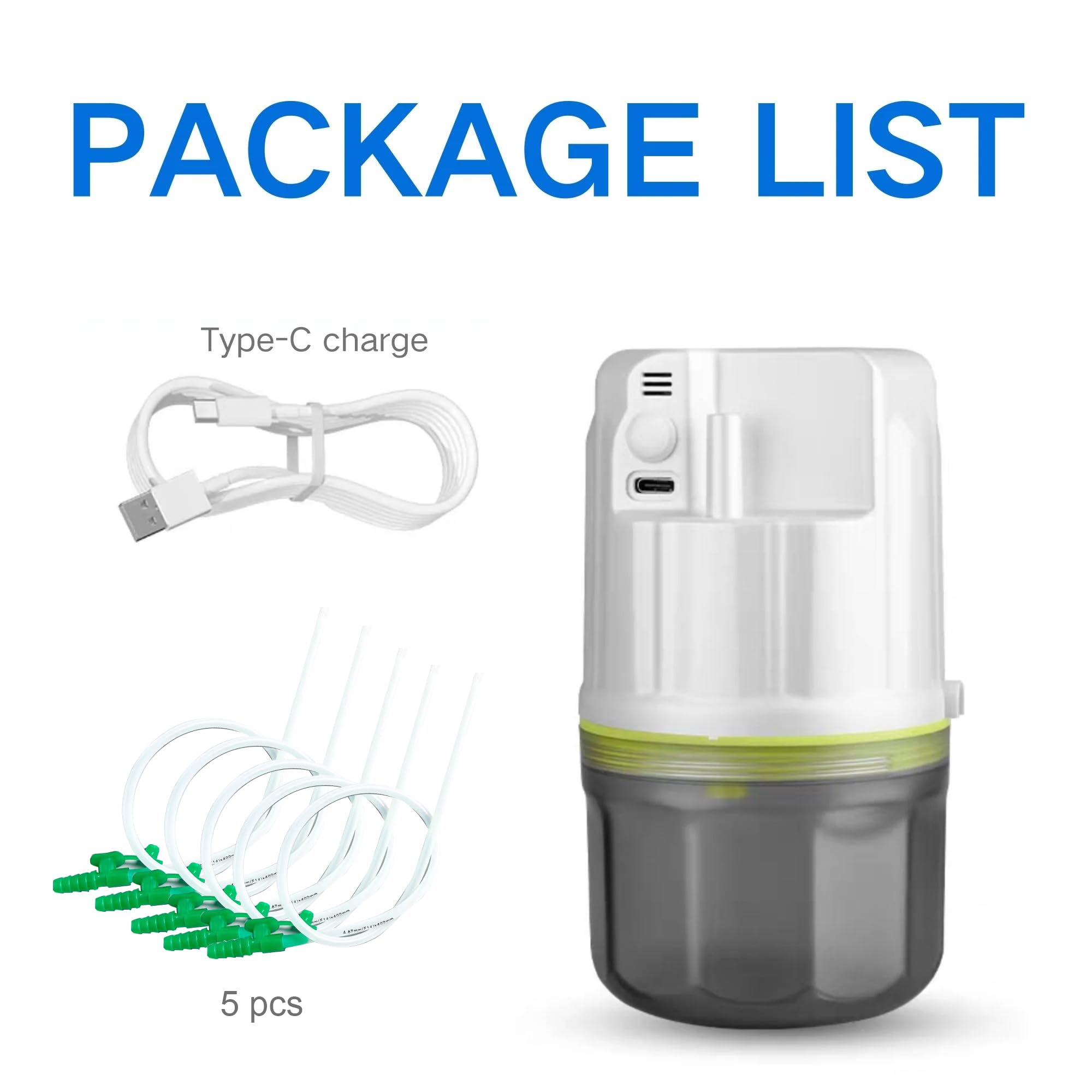 Aspiratore elettrico portatile, regolabile con ricarica USB-C, dispositivo di aspirazione leggero per muco e catarro per uso domestico, viaggi e pronto soccorso, include 5 cateteri in silicone morbido