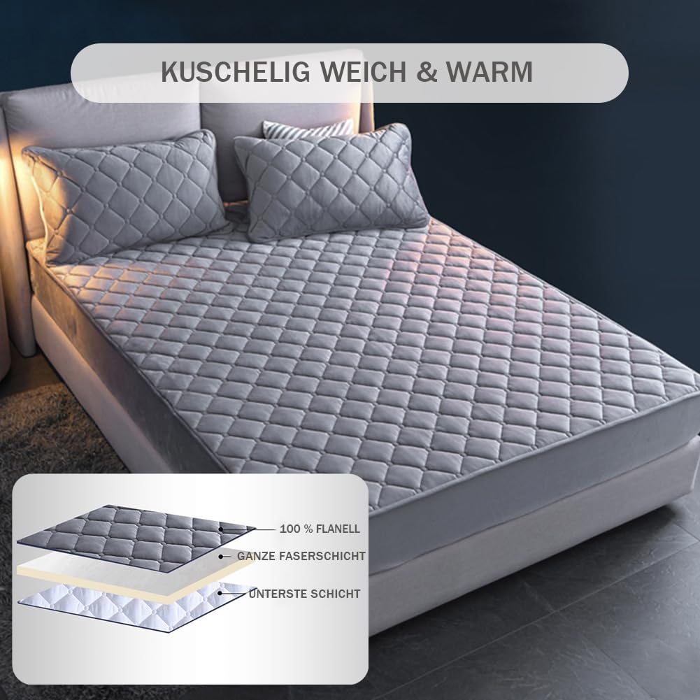 Spannbettlaken -Dick Warm - LuxuriöSer Gesteppter Matratzenschoner - Passend FüR Matratzen In StandardgrößE - Unglaublich Weich, Atmungsaktiv Und Hypoallergen - Design Anthrazit 120x200cm+30cm