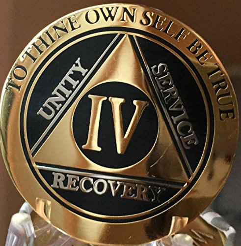 Recoverychip 4 Year Aa Medallion Elegant Black Gold Silver Bi-Plated Alcoholics Anonymous Sobriety Chip #TOP5