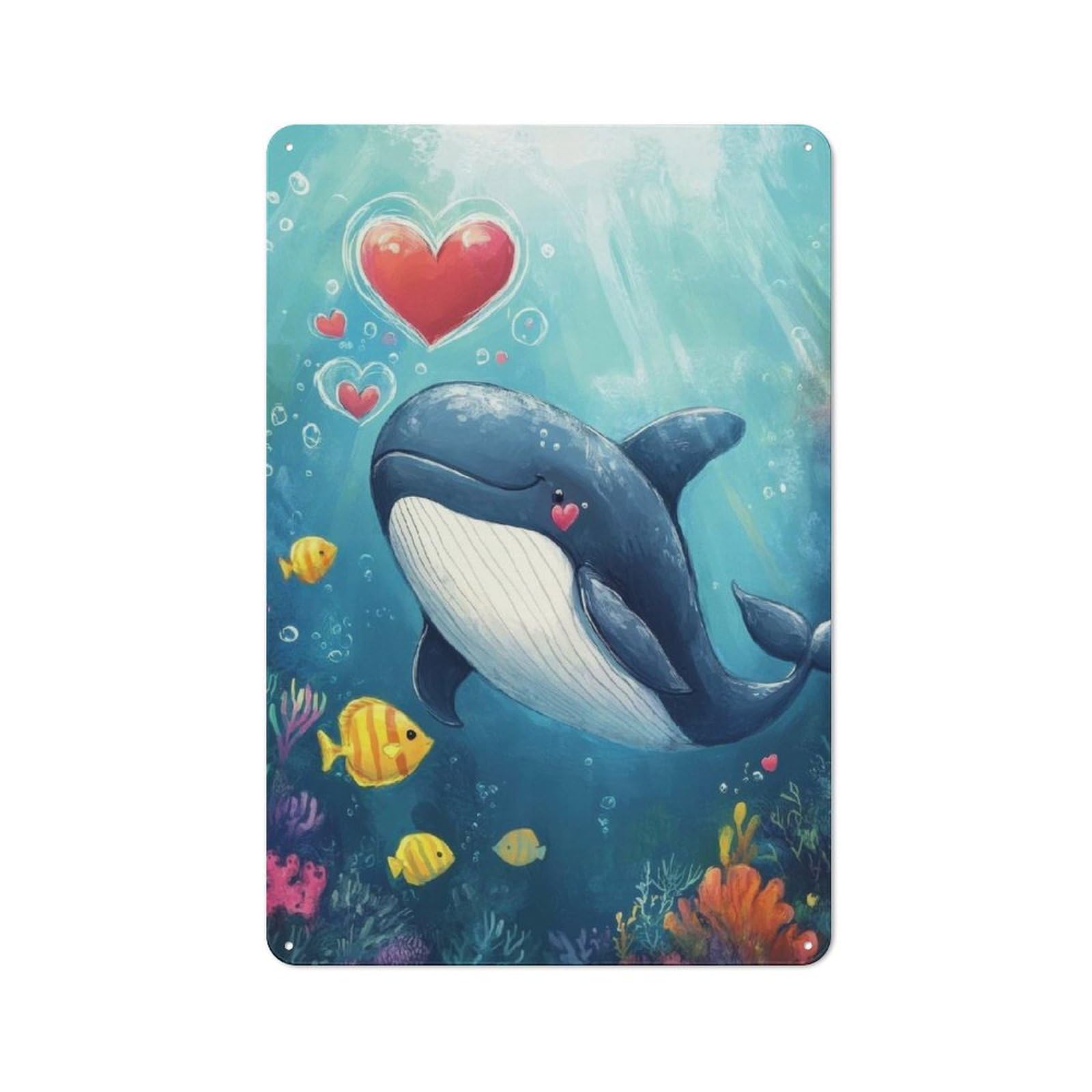 Metal Sign 30x20cm with Whale in Love for Hallway Wall, Vintage Decor, for Vintage Wall Decor Fans, for Themed Room Decoration