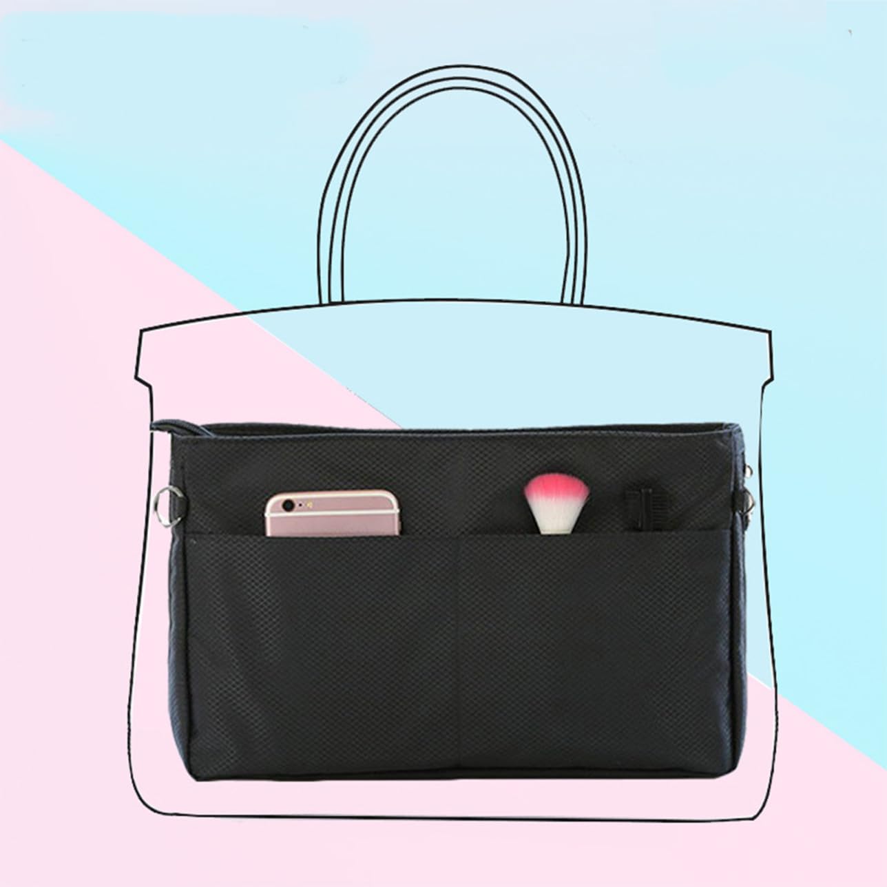 Homoyoyo Borsa Cosmetica in Nylon Nero, Organizer Interno per Trucchi Grande Capacità, per Borse e Tote per Conservare Cosmetici e Carte