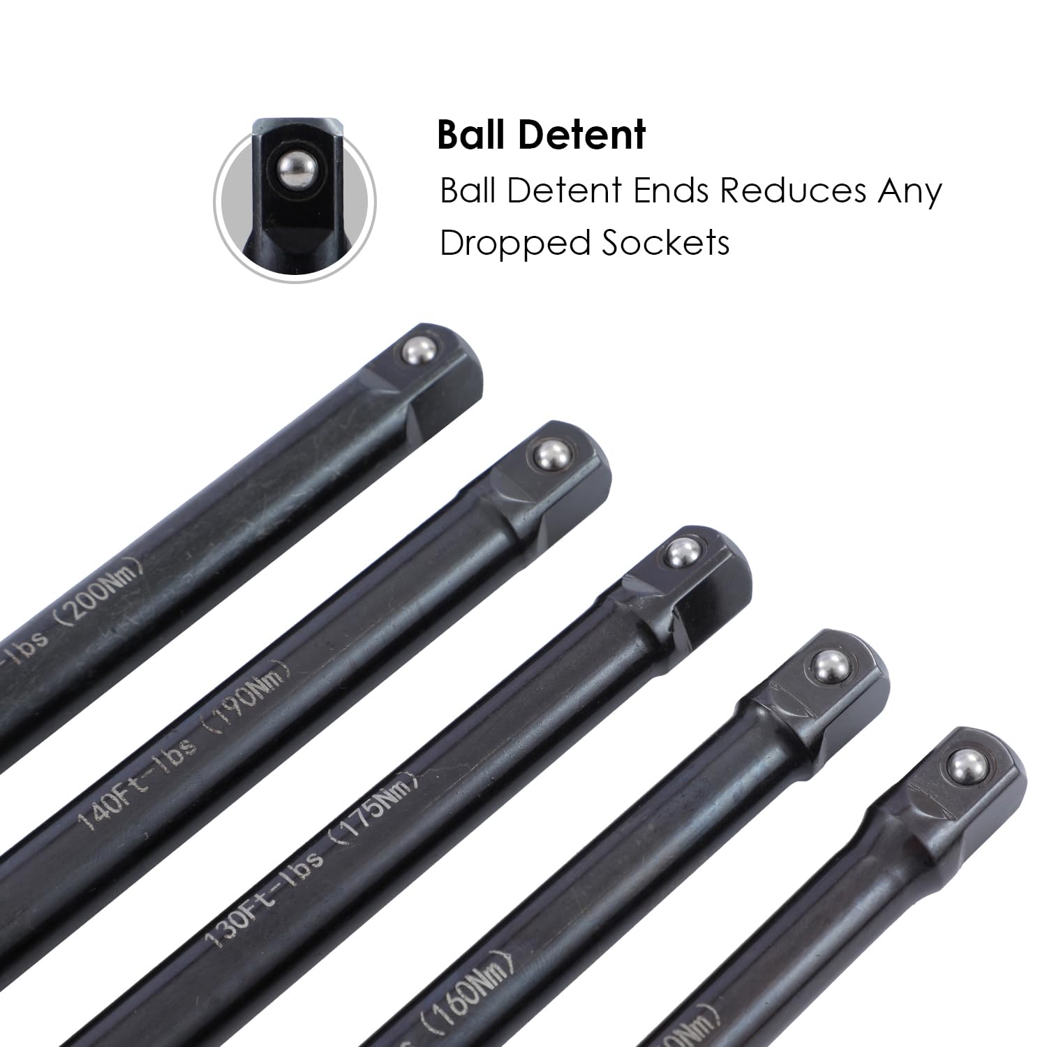 Lot 5 Barres D'Extension Limiteur De Couple 1/2" 150-200 Nm – CR-MO, 8 Pouces, Pour Écrous De Roue