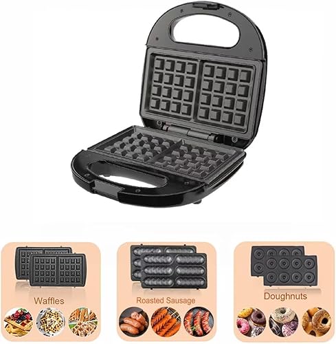 Miniatura 6 de Máquina para hacer gofres, rosquillas, juego de máquina para perros calientes, máquina multifuncional 3 en 1 con molde de placa extraíble de hierro
