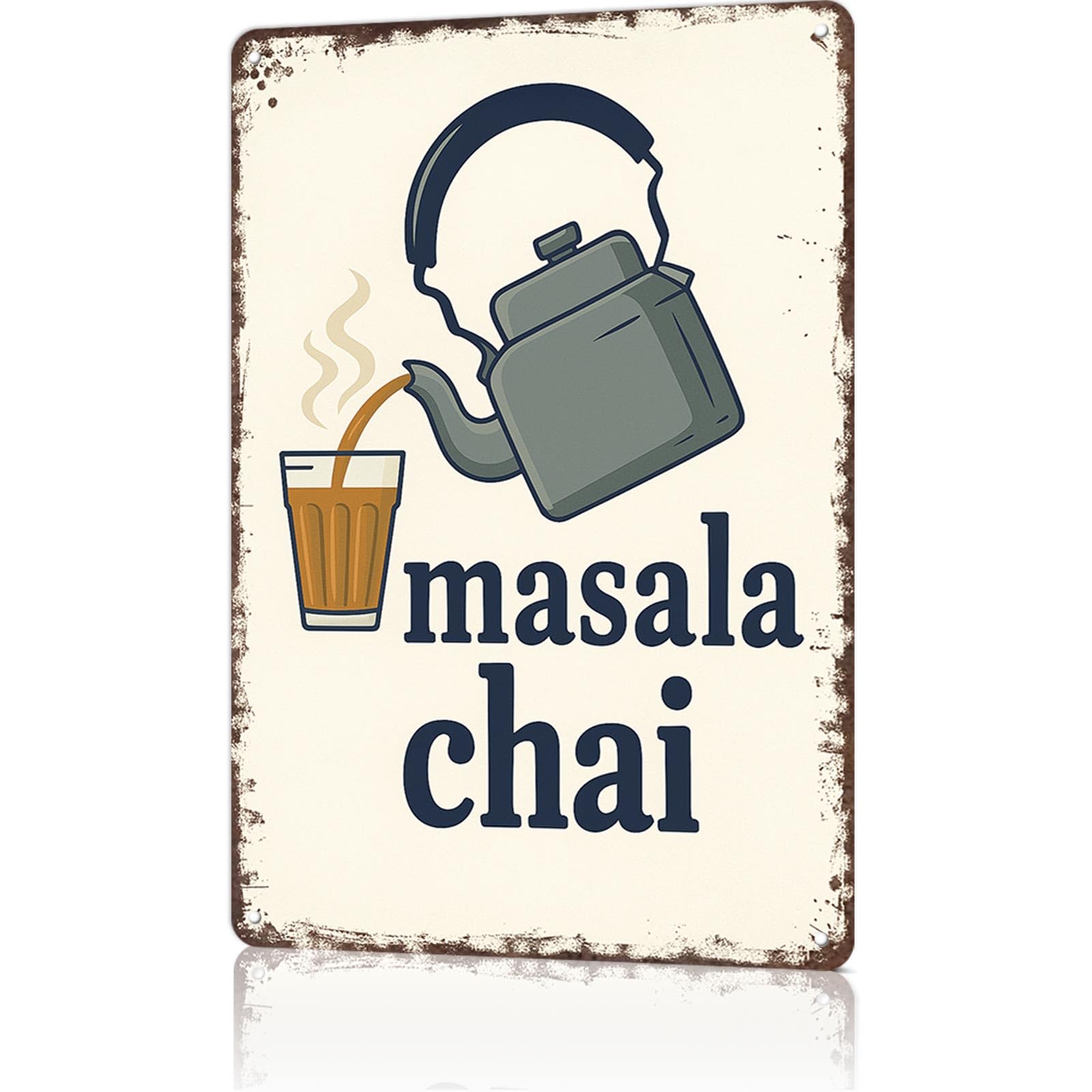 KWQDOZF Vintage Metal Tin Sign Vintage Masala Chai Tea Iron Sign - Masala Chai Text Posters Wall Art for Dorm Home Office Room Decor 8X12inch