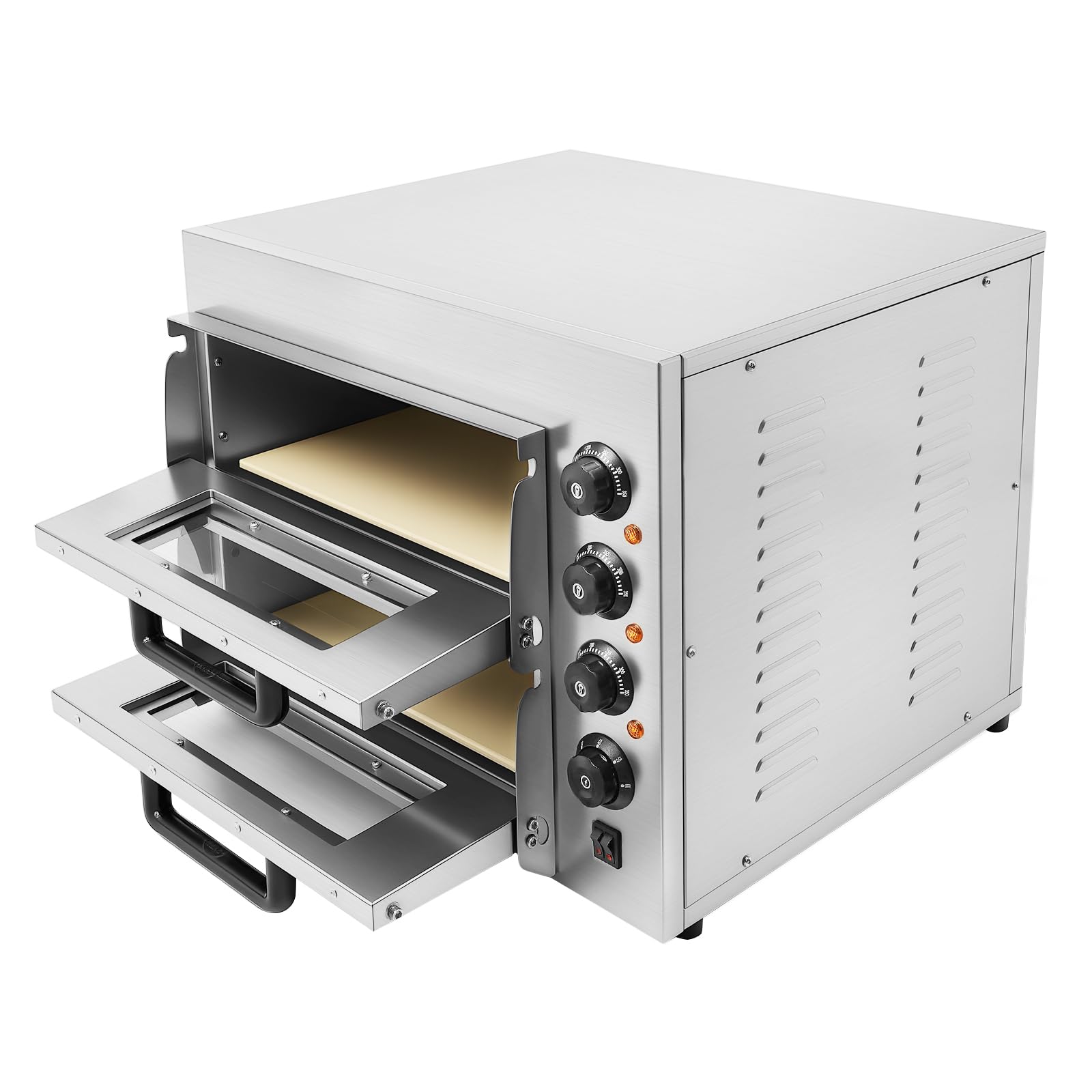 3000W Elektrischer Doppellagig Pizzabäcker | Gastro Pizzaofen Pizza Backofen | Kommerzieller Pizzaofen | Edelstahl Mehrzweck-Pizzamaker Indoor mit 1 Paar Handschuhe | Temperaturbereich: 50-350℃