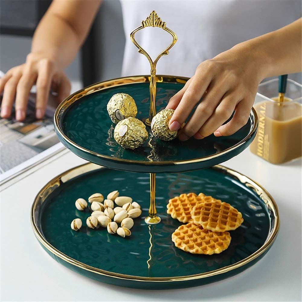 2 Tier-Porzellan-Cupcake-Ständer, abgestufter Dienste Kuchenständer, schwarz geprägter Dessert-Ständer, Hochzeiten-Partys Konditionen
