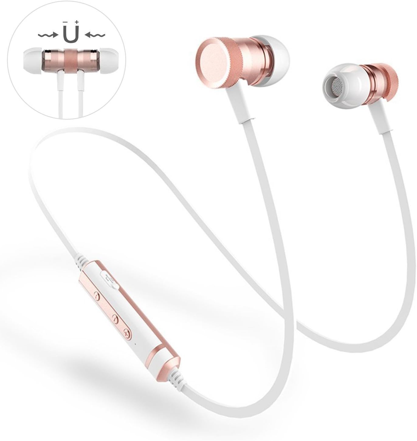 Bluetooth Earphone, ANCREU Music Headphones with Microphone Waterproof Design Earbuds for iPhone Samsung and Smart Phones (Rose)