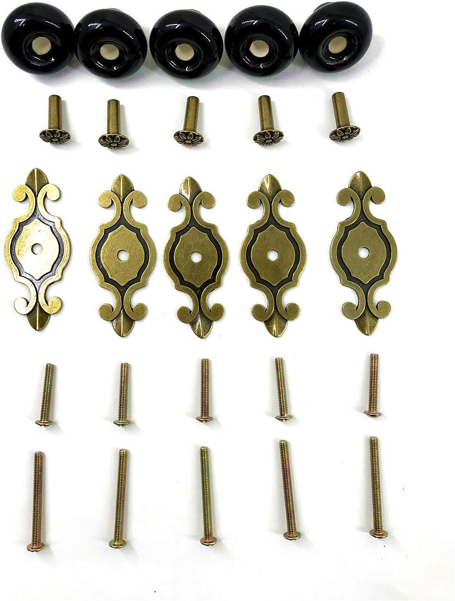 DIY Décor 5 Pcs Vintage Ceramic Cabinet Knobs Handles Pulls High Quality Ceramic and Zinc Alloy for Drawer Closet Dresser Cupboard Wardrobe Furniture Door Kitchen (Black-Bronze)