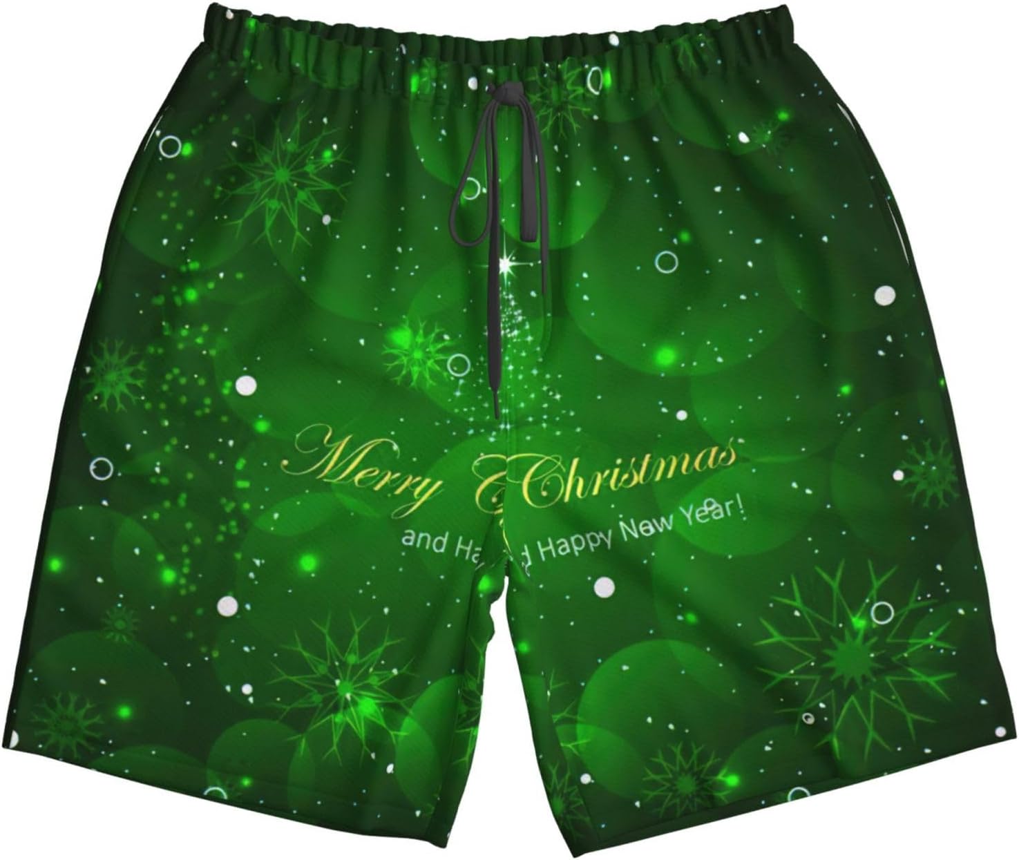 Merry Christmas1 Print Men's Hawaiian Beach Shorts Elastic Novelty Summer Casual Shorts with Pocket