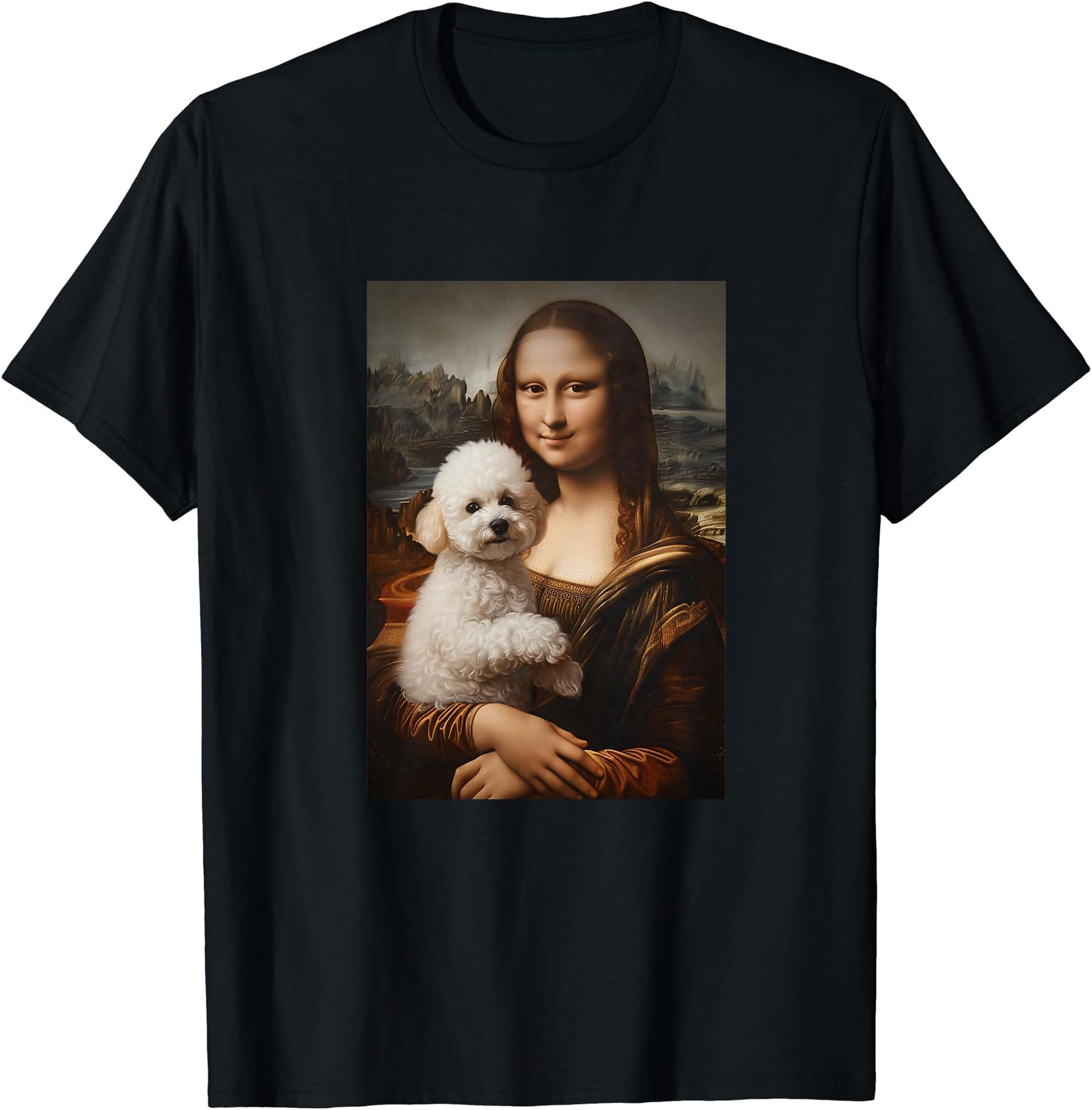 Bichon Frise 2024Bichon Frise Mona Lisa Painting Art Dog Mom Dad Men Women Girls Kids T-Shirt