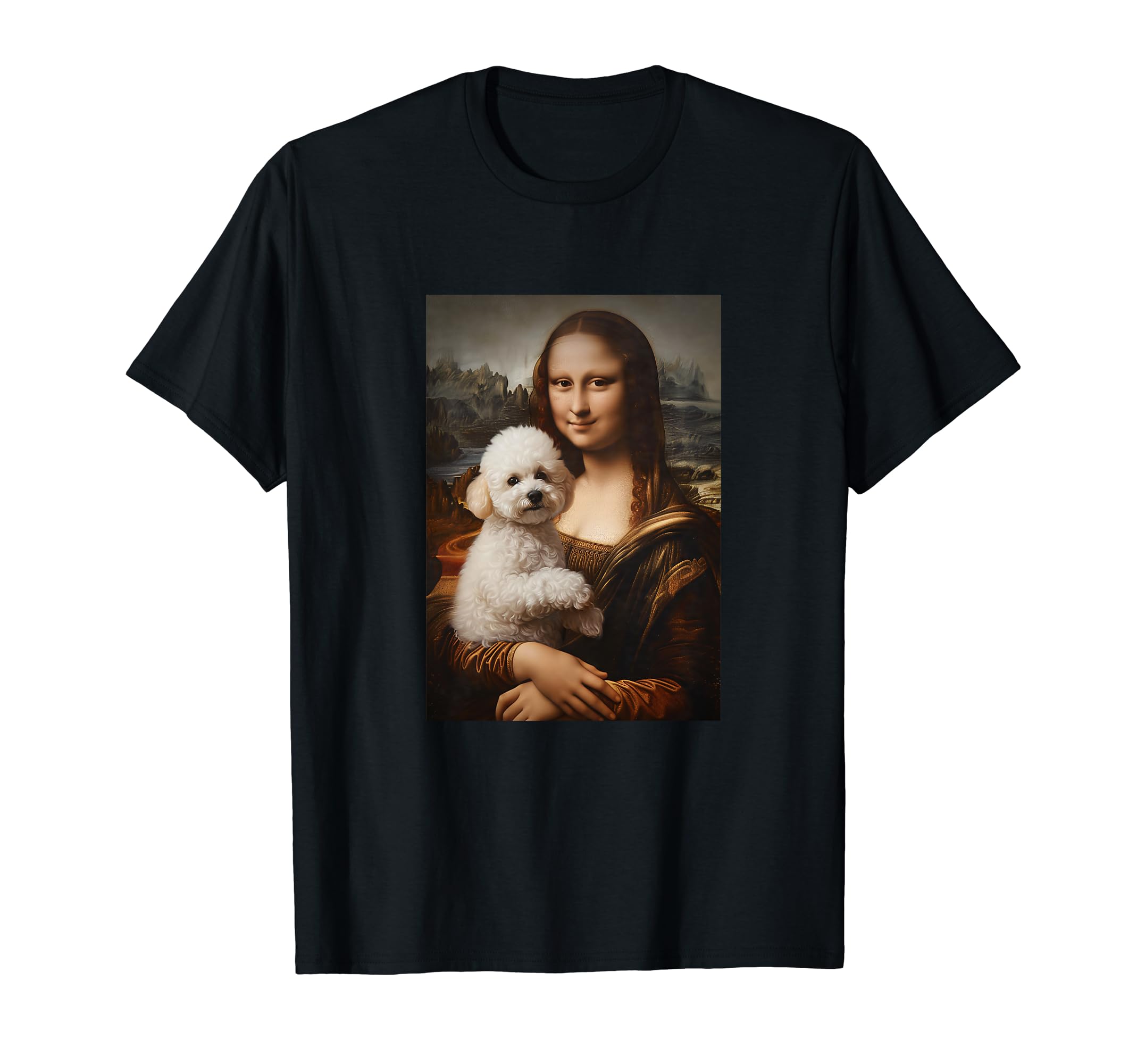 Bichon Frise 2024Bichon Frise Mona Lisa Painting Art Dog Mom Dad Men Women Girls Kids T-Shirt
