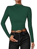 Women's Long Sleeve Tops Mock Neck Ruched Tight Shirts 2025 Fall Trendy Outfits