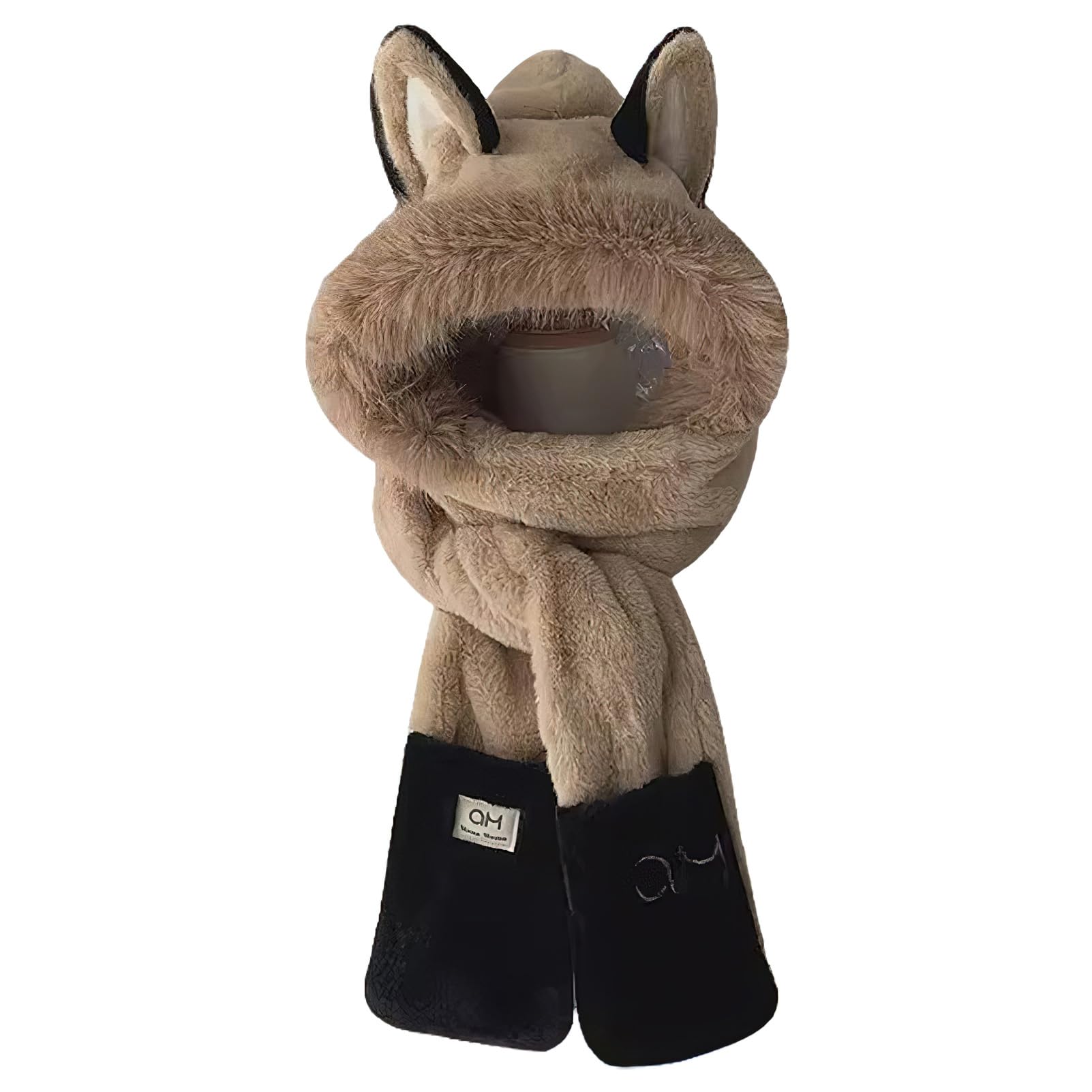 Anopo Hooded Scarf for Women Winter Warm Faux Fur Scarf Hat Gloves Combo with Cute Fox Ear