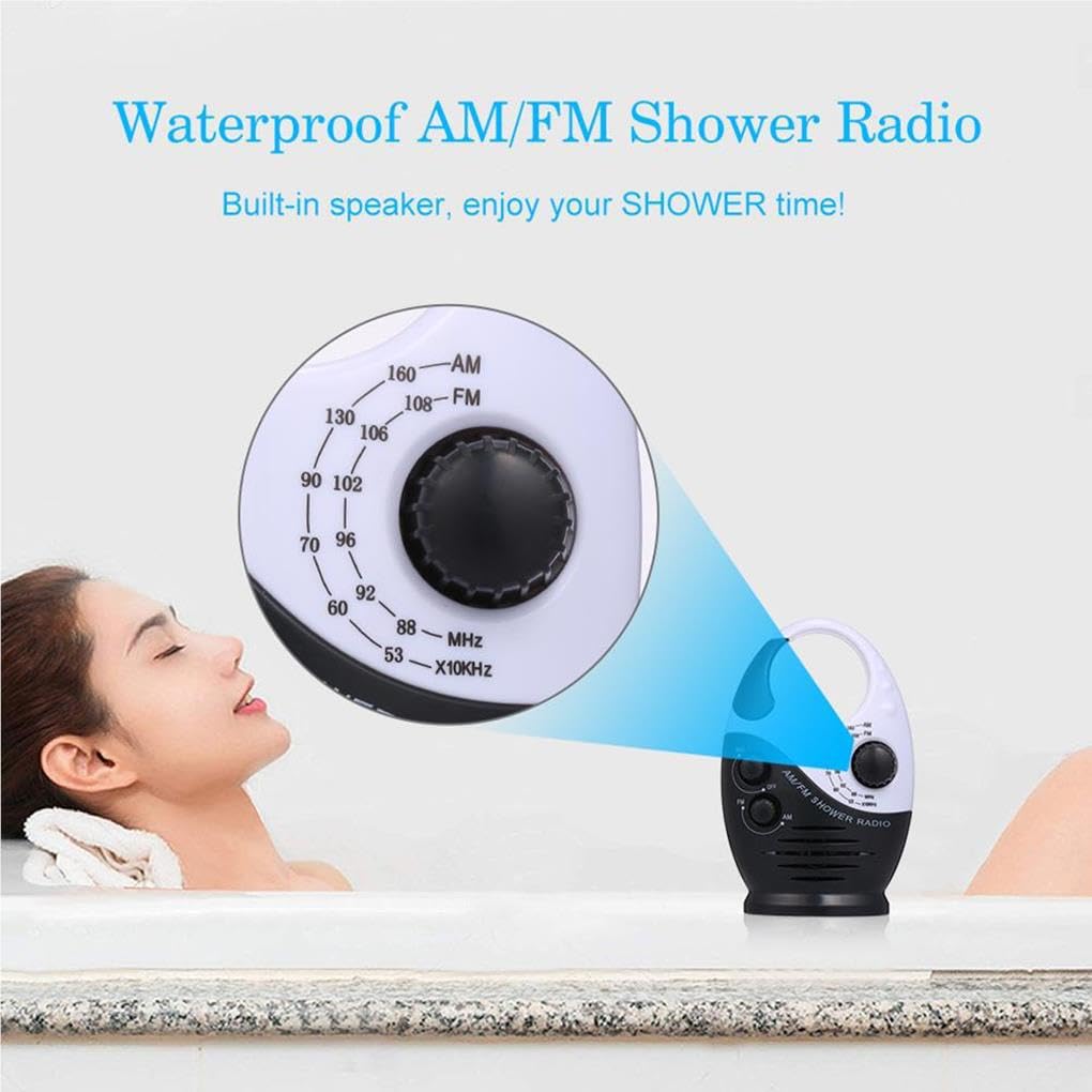 Duschradio, tragbar, zum Aufhängen, wasserdicht, Lautstärke verstellbar, Knopfsteuerung, für Zuhause, Badezimmer, Toilette, Baderadios, Lautsprecher, Schwarz