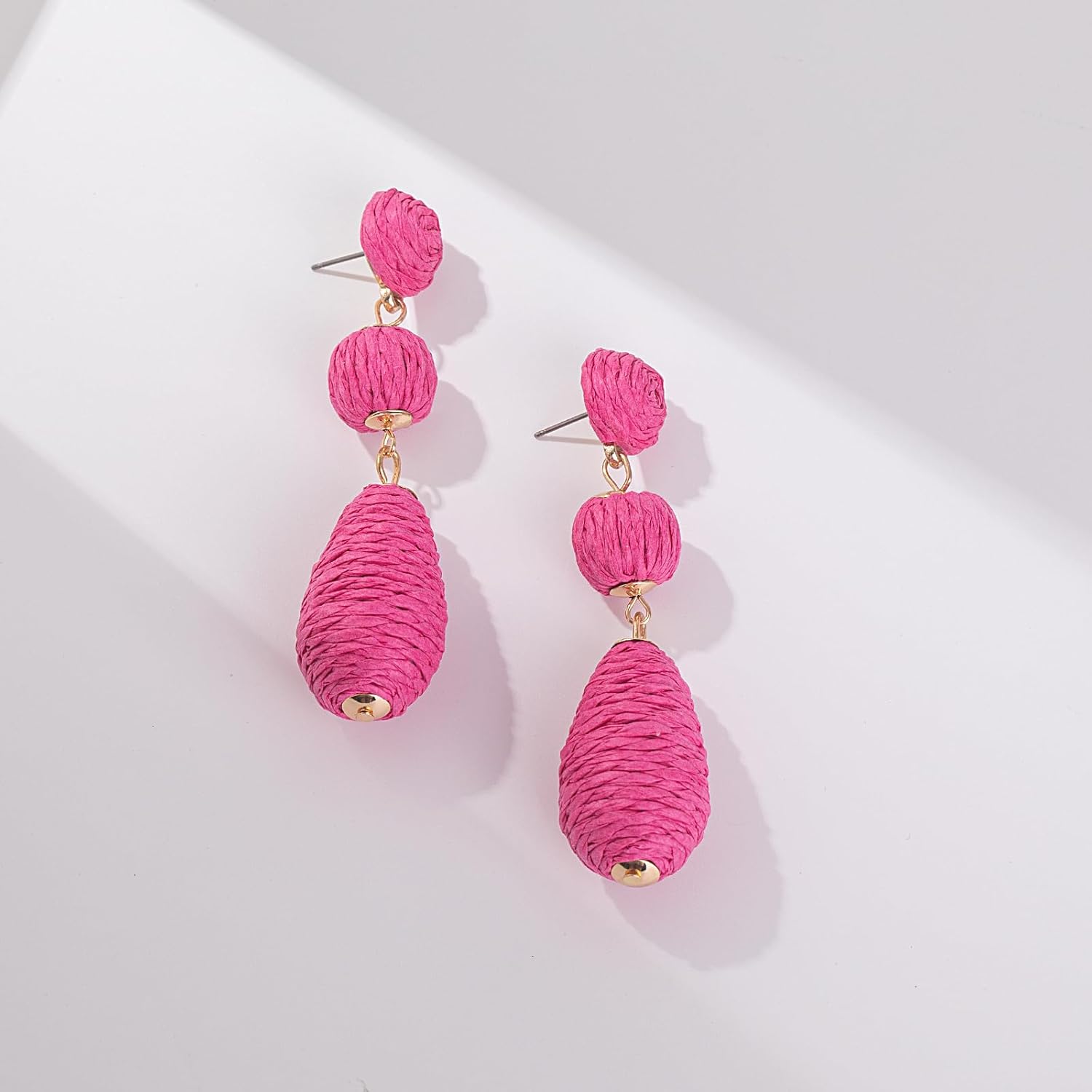 Boho Raffia Earrings Statement Dangle Earrings Cute Teardrop Ball Earrings Colorful Summer Jewelry Handmade Rattan Earrings for Women - Image 7