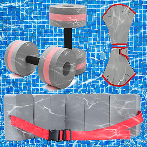 KLOLKUTTA Water Aerobic Equipment Dumbbells Set, High-Density EVA-Foam Water Weight Pool Fitness,Aquatic Swim Belt,Resistance Gloves for Aqua Therapy