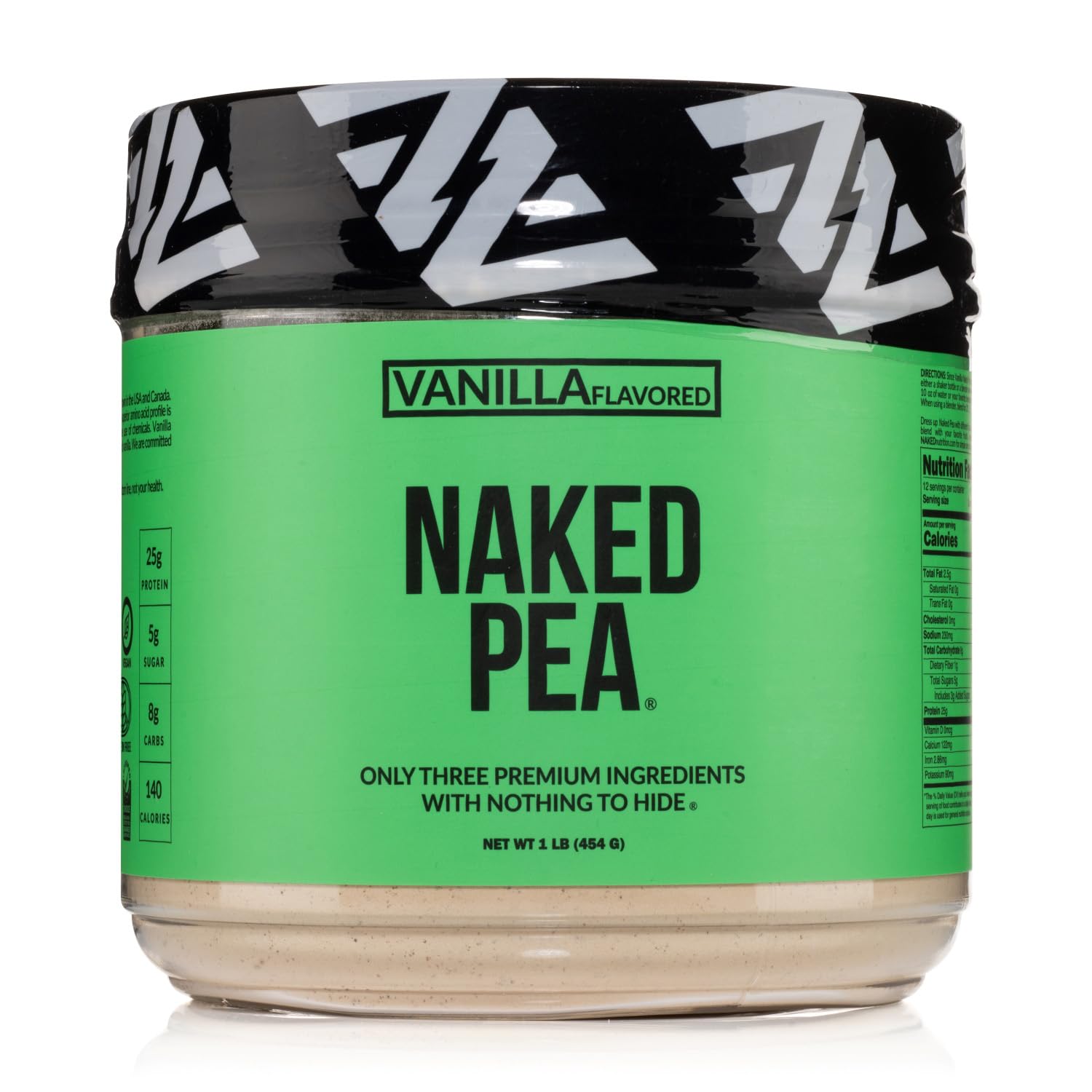 NAKED nutrition Vanilla Pea Protein Isolate from North American Farms, Only 3 Ingredients, Vanilla Vegan Protein, Gluten-Free, Soy Free, GMO Free - 1LB