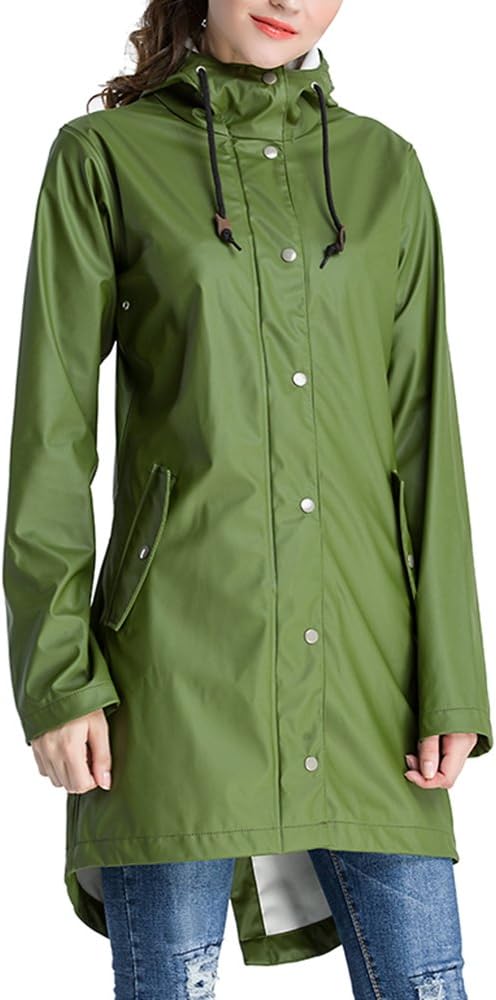 ANDES FOREST Women's Waterproof Hooded Rain Jacket (Army Green, L)