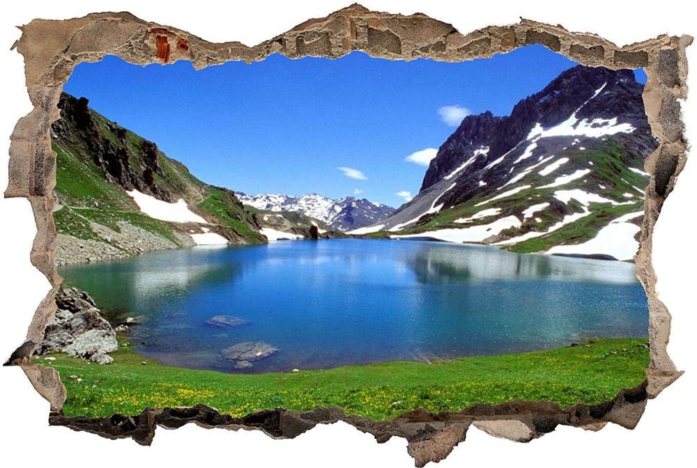 Pegatinas de Pared rotas 3D Naturaleza del lago de montaña calcomanías murales extraíbles decoración de Sala de Arte de Vinilo para Sala de Estar Dormitorio Cocina 80x120cm