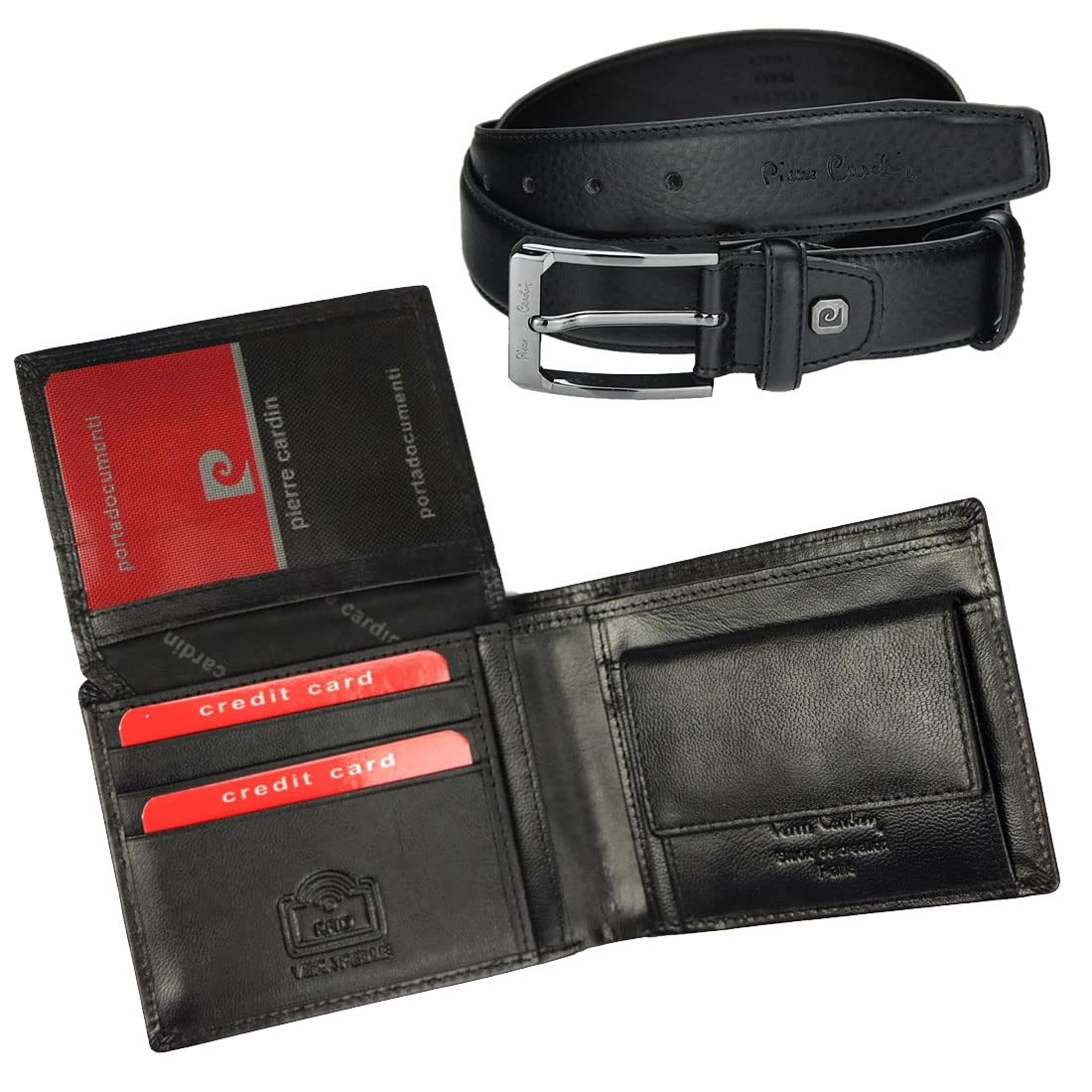 Pierre Cardin Set Regalo da Uomo: Portafoglio e Cintura Elegante in 100% Pelle Naturale - Minimalista per Natale, Anniversario, Compleanno - in Scatola, Cintura 120 cm