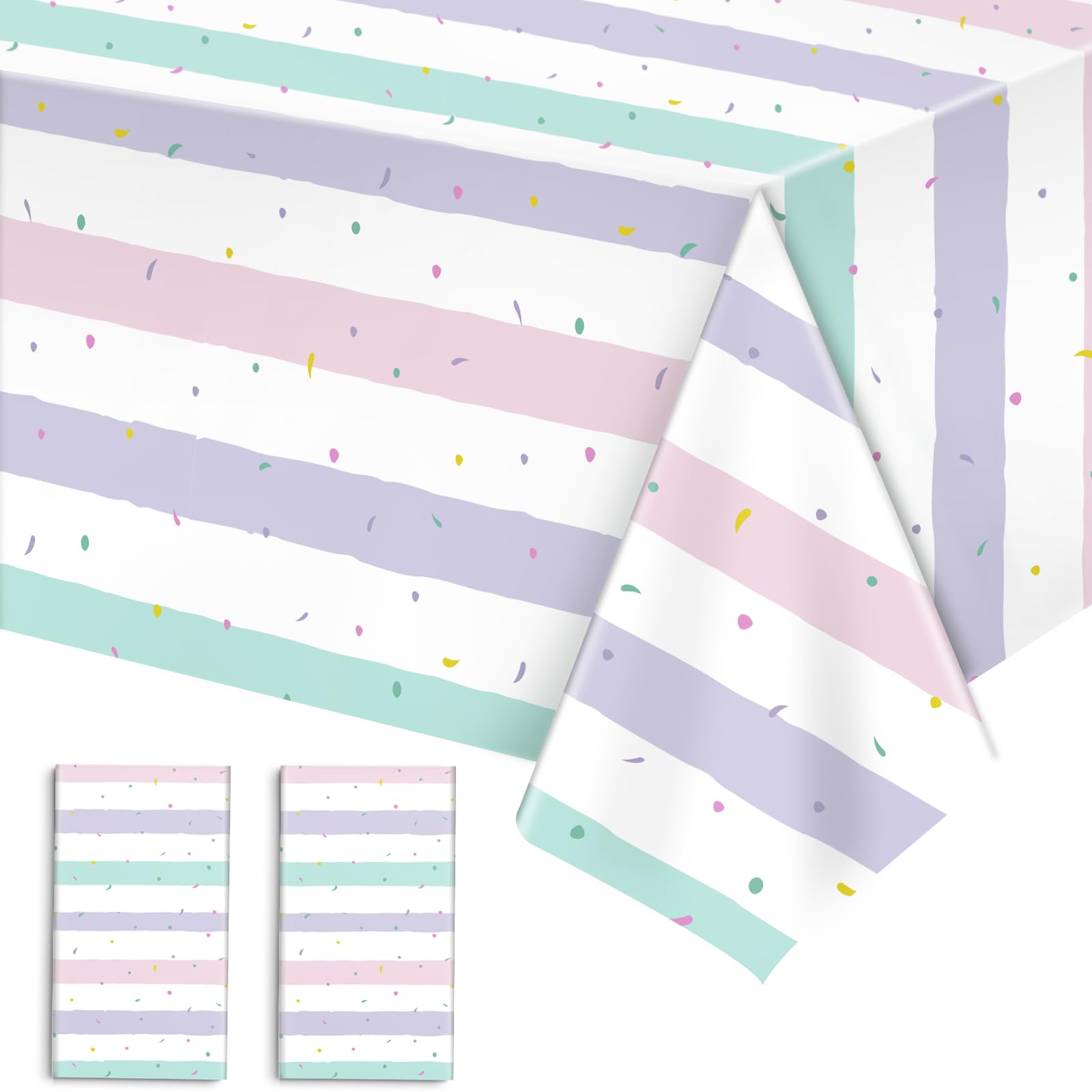 2 Pack Ice Cream Tablecloth Party Decorations, 54 x 108 Inch Rectangle Plastic Sprinkle Table Cloth for Girls and Kids, Disposable Table Cover for Baby Shower Sweet One Birthday Party Decor Supplies