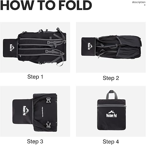 Miniatura 6 de Venture Pal - Mochila de 40 L, ligera y plegable, para senderismo y viajes A5-negro