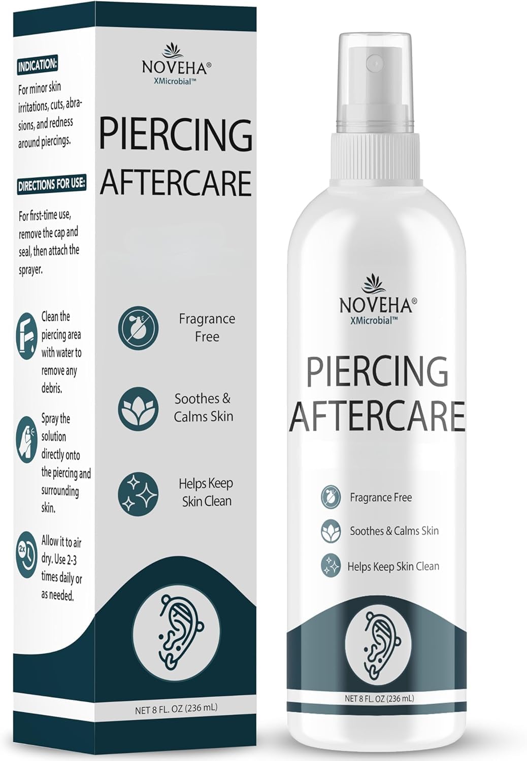 NOVEHA Piercing Aftercare Spray - Fast Cleaner Solution for Ear Nose and Belly Piercings - Keloid and Bump