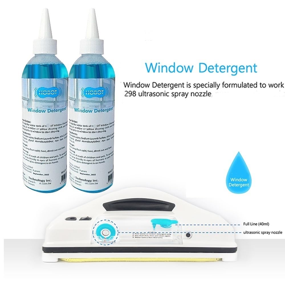 2 botellas de 220 ml de detergente líquido for limpieza de ventanas (compatible con HOBOT 2S/188/188C/198/358/368/R3/S7 PRO/298/388) Accesorios for robots de limpieza de vidrios