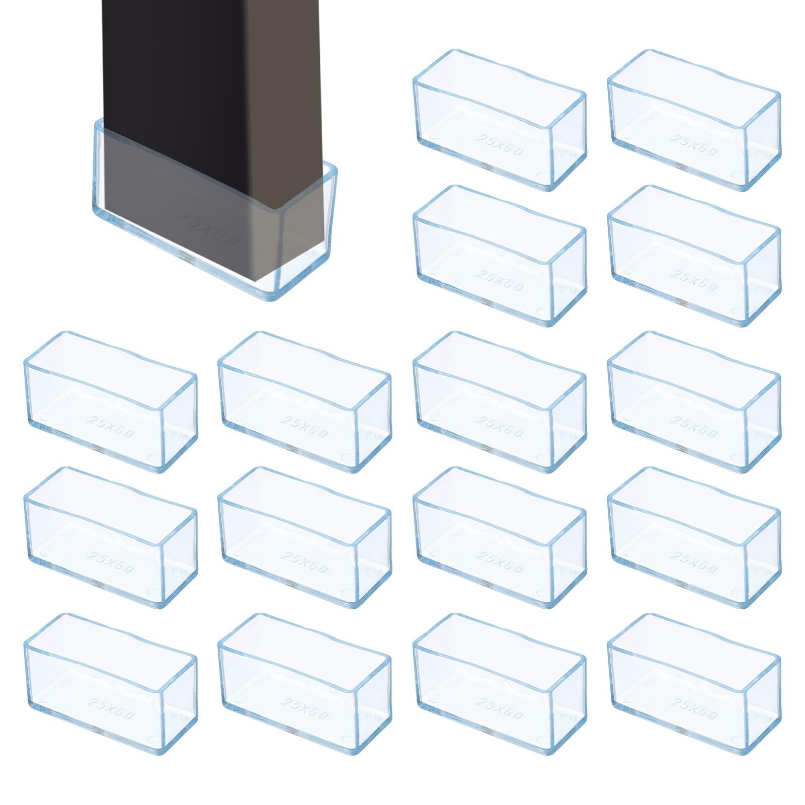 Protectores de suelo rectangulares de 6x2,5 cm para patas de silla transparentes, 16 piezas